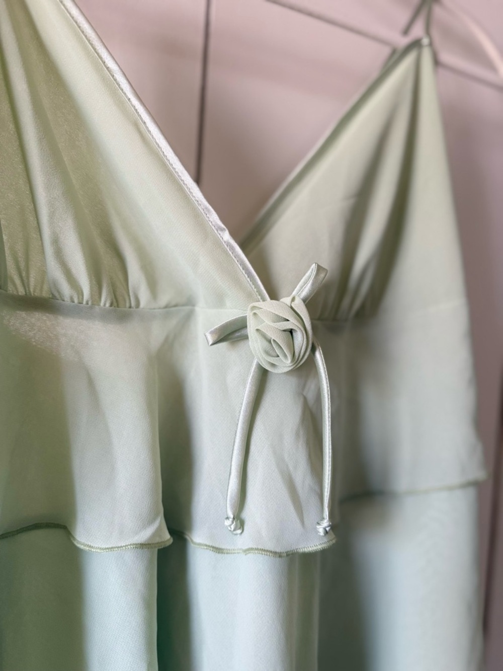Y2K fairycore Tiered Ruffle V-Neck Babydoll Cami Top - Light sage Green L - Picture 11 of 16